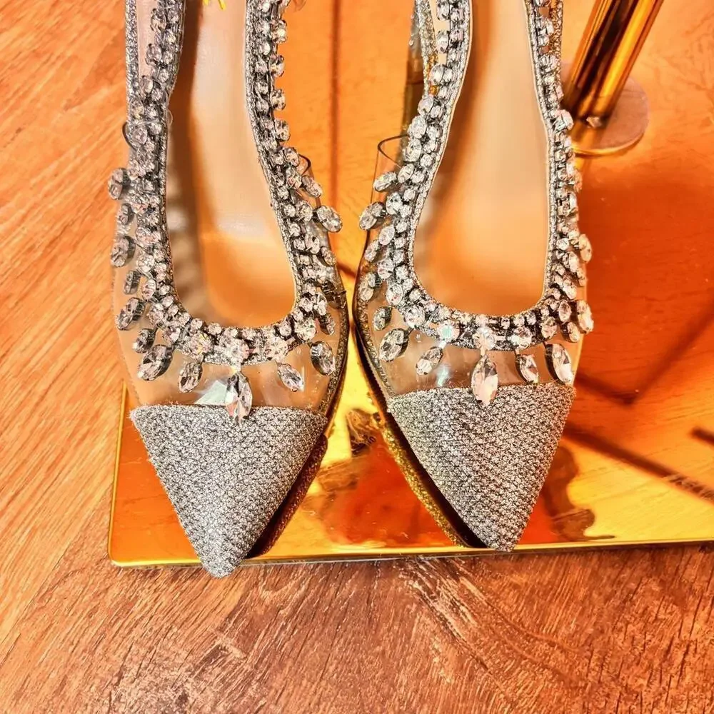 thalia sodi rhinestone slingback heel sz 5.5 silver prom homecoming formal